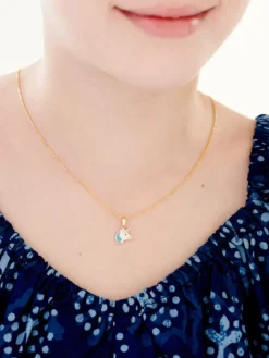 Złota zawieszka z emalią - jednorożec