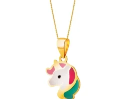 Złota zawieszka z emalią - jednorożec