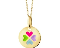 Złota zawieszka z emalią - koniczyna