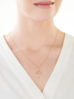 Złota zawieszka z emalią - krzyż