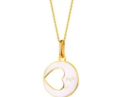 Złota zawieszka z  emalią - Księżyc, serce