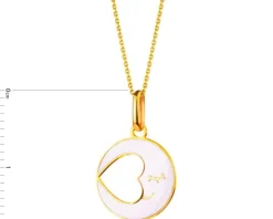 Złota zawieszka z  emalią - Księżyc, serce