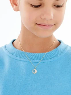 Złota zawieszka z  emalią - Księżyc, serce