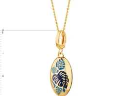 Złota zawieszka z emalią - liście monstery