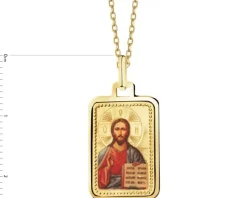 Złota zawieszka z emalią - medalik z wizerunkiem Chrystusa