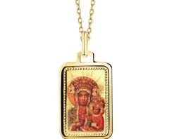 Złota zawieszka z emalią - medalik Matka Boska Częstochowska