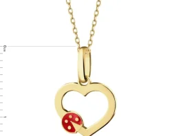 Złota zawieszka z emalią - serce, biedronka