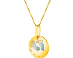 Złota zawieszka z emalią - stópki, "my baby"