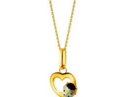 Złota zawieszka z emalią - serce, biedronka