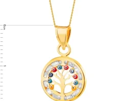 Złota zawieszka z emalią i cyrkoniami - drzewko