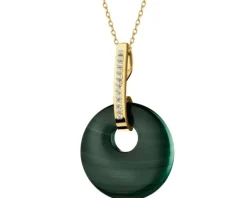 Złota zawieszka z malachitem i cyrkoniami