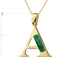 Złota zawieszka z masą malachitową - litera A