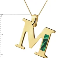 Złota zawieszka z masą malachitową - litera M