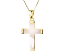 Złota zawieszka z masą perłową - krzyż
