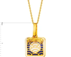 Złota zawieszka z masą perłową i emalią