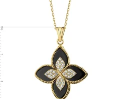 Złota zawieszka z onyksami syntetycznymi i  cyrkoniami