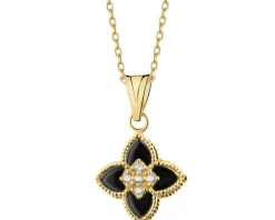 Złota zawieszka z onyksami syntetycznymi i  cyrkoniami