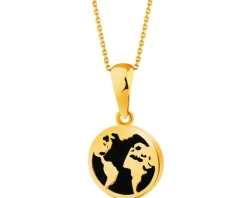 Złota zawieszka z onyksem syntetycznym - mapa świata