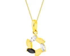 Złota zawieszka z onyksem syntetycznym i cyrkoniami