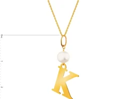 Złota zawieszka z perłą - litera K