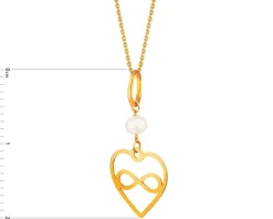Złota zawieszka z perłą - serce, nieskończoność