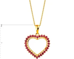 Złota zawieszka z rubinami syntetycznymi - serce