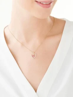 Złota zawieszka z rubinami syntetycznymi  i cyrkoniami - serca