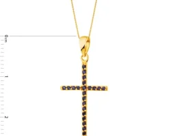 Złota zawieszka z szafirami syntetycznymi - krzyż
