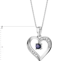 Złota zawieszka z szafirem syntetycznym i cyrkoniami - serce