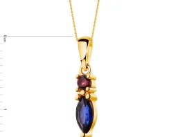 Złota zawieszka z szafirem syntetycznym i rubinem syntetycznym