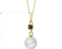 Złota zawieszka z szafirem syntetycznym i perłą