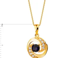 Złota zawieszka z szafirem syntetycznym i cyrkoniami