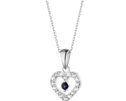 Złota zawieszka z szafirem syntetycznym i cyrkoniami - serce