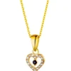 Złota zawieszka z szafirem syntetycznym i cyrkoniami - serce