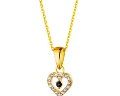 Złota zawieszka z szafirem syntetycznym i cyrkoniami - serce