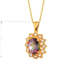 Złota zawieszka z topazem syntetycznym i cyrkoniami