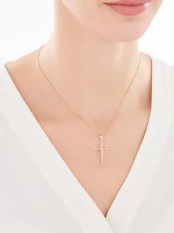 Złota zawieszka z wizerunkiem Chrystusa - krzyż