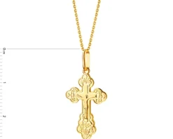 Złota zawieszka z wizerunkiem Chrystusa - krzyż