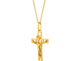 Złota zawieszka z wizerunkiem Chrystusa - krzyż
