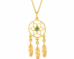 Złota zawieszka ze szmaragdem syntetycznym - łapacz snów