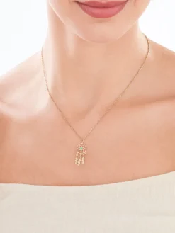 Złota zawieszka ze szmaragdem syntetycznym - łapacz snów