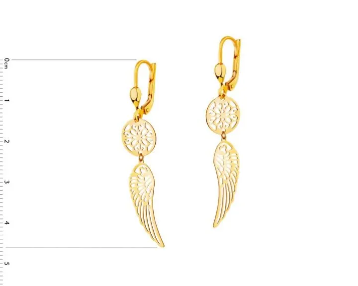 Złote kolczyki - rozety, skrzydła