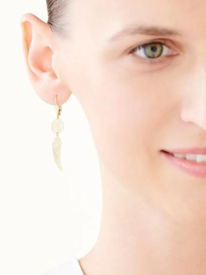 Złote kolczyki - rozety, skrzydła