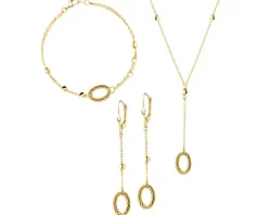 Złote kolczyki, bransoletka i naszyjnik - komplet