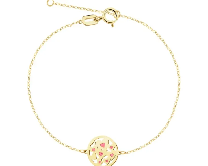 Złote kolczyki, bransoletka i naszyjnik z emalią - komplet - serca