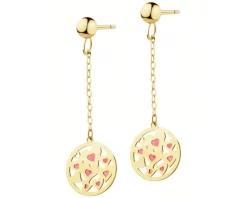 Złote kolczyki, bransoletka i naszyjnik z emalią - komplet - serca