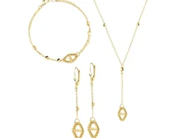 Złote kolczyki, bransoletka i naszyjnik - komplet