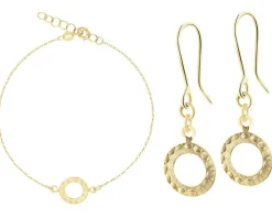 Złote kolczyki i bransoletka - komplet - koła