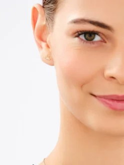 Złote kolczyki i zawieszka z cyrkoniami - komplet - kwiaty lotosu