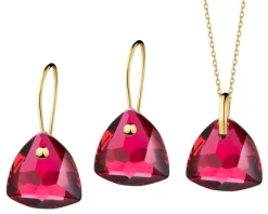 Złote kolczyki i zawieszka z kryształami syntetycznymi - komplet